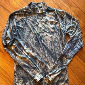 Vintage Rynoskin Insect Camo Mock Neck USA Made Top Nylon Hunting Stretch XL